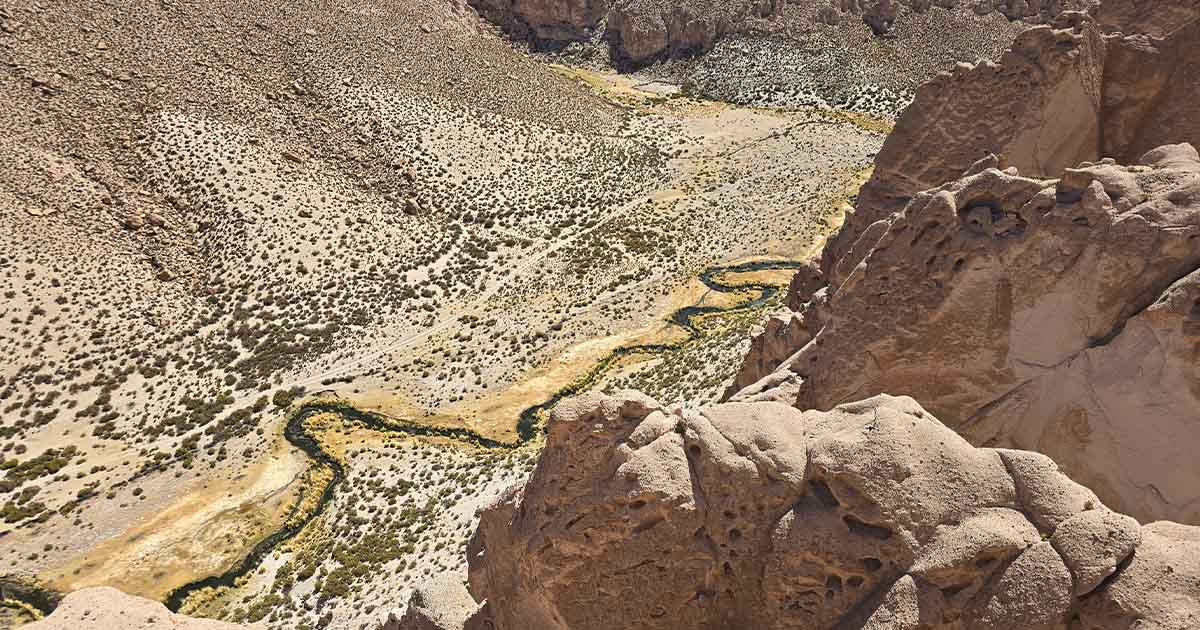 Another Aerial view of a winding river cutting through the dense Bolivian